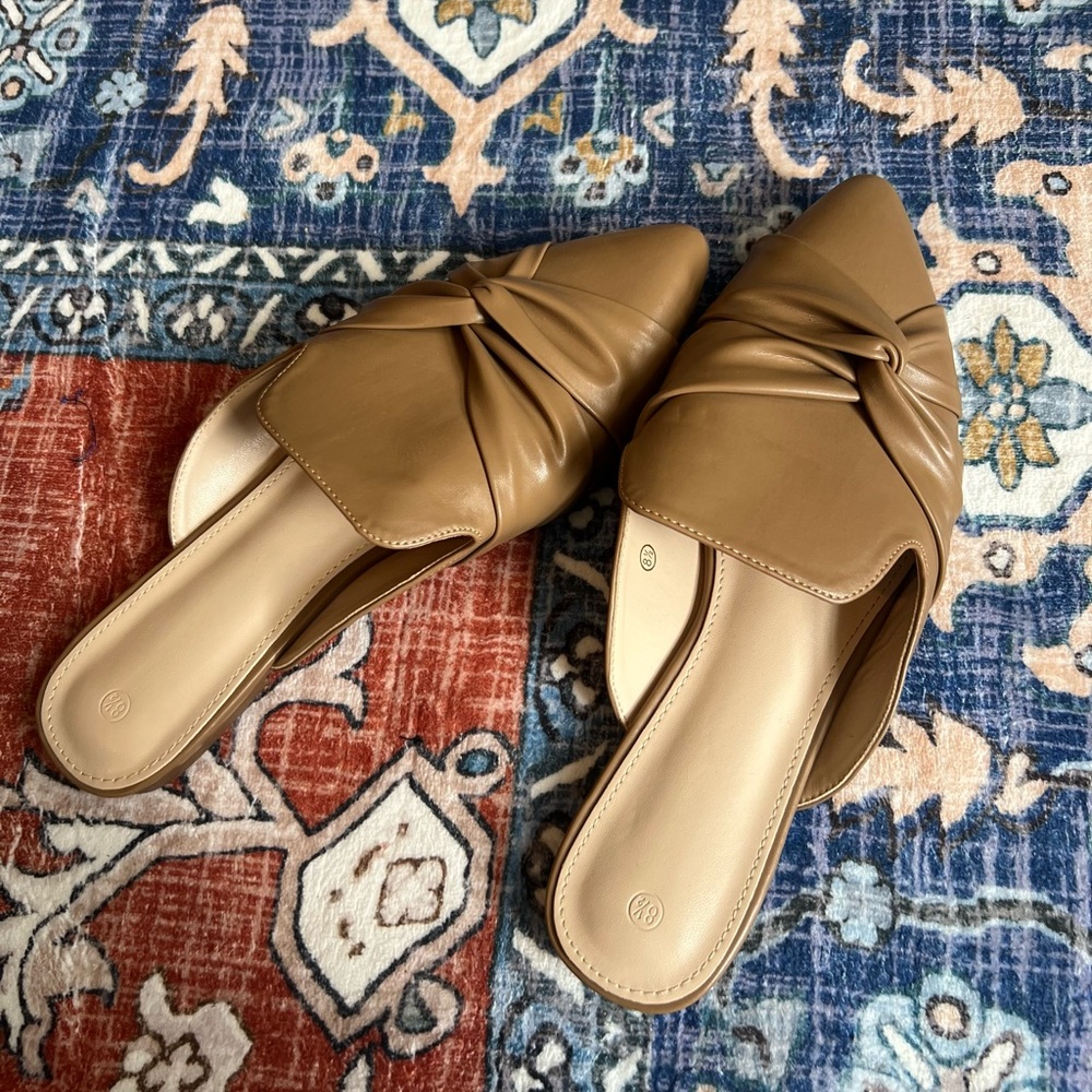 Tan Knotted Slip-On Mules